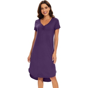 image:imageWiWi Bamboo Viscose Nightgowns for Women Soft Long Sleeve Sleep Shirt Nightshirts Cooling Pajamas Sleepwear S4XBdark Purple