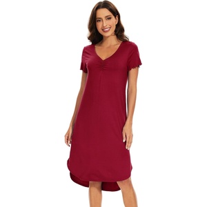 image:imageWiWi Bamboo Viscose Nightgowns for Women Soft Long Sleeve Sleep Shirt Nightshirts Cooling Pajamas Sleepwear S4XBgarnet