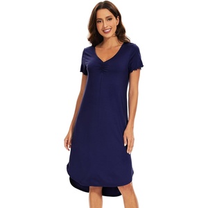 image:imageWiWi Bamboo Viscose Nightgowns for Women Soft Long Sleeve Sleep Shirt Nightshirts Cooling Pajamas Sleepwear S4XBnavy