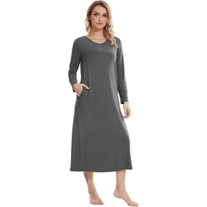 image:imageWiWi Bamboo Viscose Nightgowns for Women Soft Long Sleeve Sleep Shirt Nightshirts Cooling Pajamas Sleepwear S4XDdark Heather Grey
