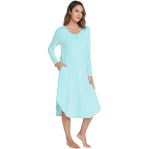 image:imageWiWi Bamboo Viscose Nightgowns for Women Soft Long Sleeve Sleep Shirt Nightshirts Cooling Pajamas Sleepwear S4XEaqua