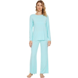 image:imageWiWi Bamboo Viscose Pajama Set for Women Super Soft Long Sleeve Top with Pants Loungewear Cooling 2 Piece Pjs Sets SXXLAaqua