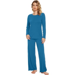 image:imageWiWi Bamboo Viscose Pajama Set for Women Super Soft Long Sleeve Top with Pants Loungewear Cooling 2 Piece Pjs Sets SXXLAteal Blue