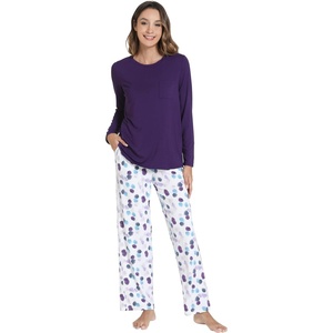 image:imageWiWi Bamboo Viscose Pajama Set for Women Super Soft Long Sleeve Top with Pants Loungewear Cooling 2 Piece Pjs Sets SXXLCdark Purpledark Purple Dots
