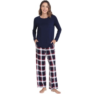 image:imageWiWi Bamboo Viscose Pajama Set for Women Super Soft Long Sleeve Top with Pants Loungewear Cooling 2 Piece Pjs Sets SXXLCnavynavyRed Stripe Plaid