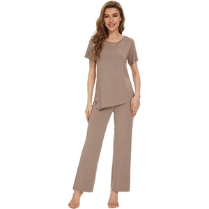 image:imageWiWi Bamboo Viscose Pajama Sets for Women Soft Sleepwear with Pants Set Stretchy 2 Pieces Pjs SXXLStyle Acamel