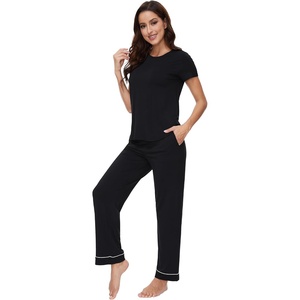 image:imageWiWi Bamboo Viscose Pajama Sets for Women Soft Sleepwear with Pants Set Stretchy 2 Pieces Pjs SXXLStyle Bblack