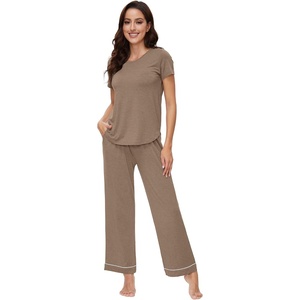 image:imageWiWi Bamboo Viscose Pajama Sets for Women Soft Sleepwear with Pants Set Stretchy 2 Pieces Pjs SXXLStyle Bcamel