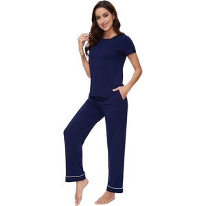 image:imageWiWi Bamboo Viscose Pajama Sets for Women Soft Sleepwear with Pants Set Stretchy 2 Pieces Pjs SXXLStyle Bnavy