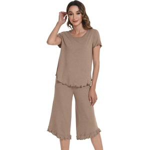 image:imageWiWi Bamboo Viscose Pajama Sets for Women Soft Sleepwear with Pants Set Stretchy 2 Pieces Pjs SXXLStyle Ccamel