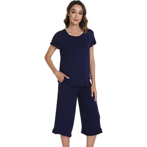 image:imageWiWi Bamboo Viscose Pajama Sets for Women Soft Sleepwear with Pants Set Stretchy 2 Pieces Pjs SXXLStyle Cnavy