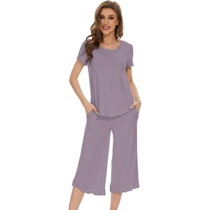 image:imageWiWi Bamboo Viscose Pajama Sets for Women Soft Sleepwear with Pants Set Stretchy 2 Pieces Pjs SXXLStyle Cviolet