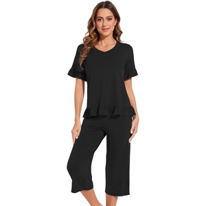image:imageWiWi Bamboo Viscose Pajama Sets for Women Soft Sleepwear with Pants Set Stretchy 2 Pieces Pjs SXXLStyle Dblack
