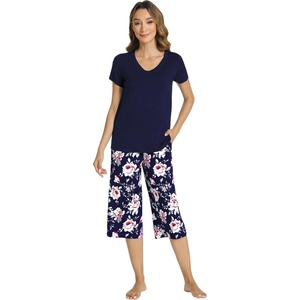 image:imageWiWi Bamboo Viscose Pajama Sets for Women Soft Sleepwear with Pants Set Stretchy 2 Pieces Pjs SXXLStyle EnavyPeony