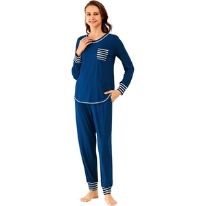 image:imageWiWi Bamboo Viscose Pajamas Set for Women Cooling Long Sleeve Sleepwear Super Soft Loungewear Pjs Jogger Pants Lounge SXXLAink Blue