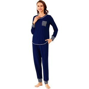 image:imageWiWi Bamboo Viscose Pajamas Set for Women Cooling Long Sleeve Sleepwear Super Soft Loungewear Pjs Jogger Pants Lounge SXXLAnavy