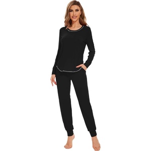 image:imageWiWi Bamboo Viscose Pajamas Set for Women Cooling Long Sleeve Sleepwear Super Soft Loungewear Pjs Jogger Pants Lounge SXXLAsolid Black