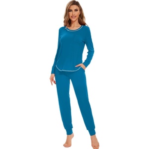 image:imageWiWi Bamboo Viscose Pajamas Set for Women Cooling Long Sleeve Sleepwear Super Soft Loungewear Pjs Jogger Pants Lounge SXXLAteal Blue