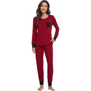 image:imageWiWi Bamboo Viscose Pajamas Set for Women Cooling Long Sleeve Sleepwear Super Soft Loungewear Pjs Jogger Pants Lounge SXXLAwine Red