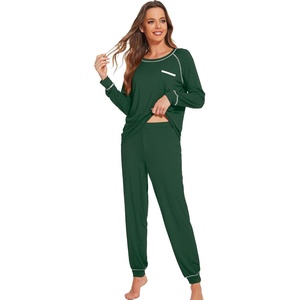 image:imageWiWi Bamboo Viscose Pajamas Set for Women Cooling Long Sleeve Sleepwear Super Soft Loungewear Pjs Jogger Pants Lounge SXXLBdeep Green