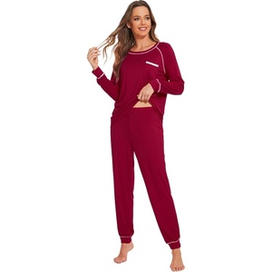 image:imageWiWi Bamboo Viscose Pajamas Set for Women Cooling Long Sleeve Sleepwear Super Soft Loungewear Pjs Jogger Pants Lounge SXXLBwine