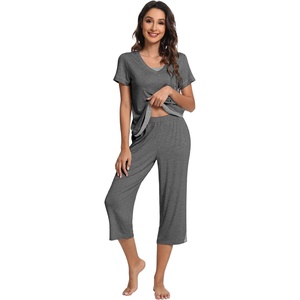 image:imageWiWi Bamboo Viscose Pajamas Set for Women Soft Sleepwear Loose comfy Short Tops with Capri Pants Pjs Loungewear SXXLAdark Heather Grey