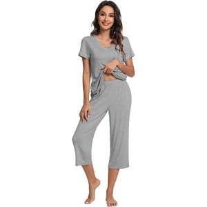 image:imageWiWi Bamboo Viscose Pajamas Set for Women Soft Sleepwear Loose comfy Short Tops with Capri Pants Pjs Loungewear SXXLAheather Grey