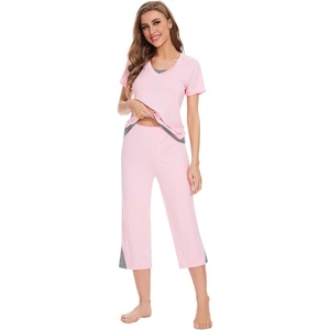 image:imageWiWi Bamboo Viscose Pajamas Set for Women Soft Sleepwear Loose comfy Short Tops with Capri Pants Pjs Loungewear SXXLApink