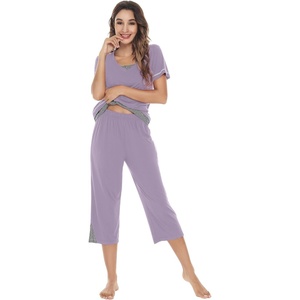 image:imageWiWi Bamboo Viscose Pajamas Set for Women Soft Sleepwear Loose comfy Short Tops with Capri Pants Pjs Loungewear SXXLAviolet
