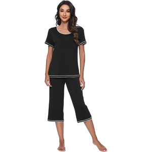 image:imageWiWi Bamboo Viscose Pajamas Set for Women Soft Sleepwear Loose comfy Short Tops with Capri Pants Pjs Loungewear SXXLBblack
