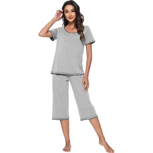 image:imageWiWi Bamboo Viscose Pajamas Set for Women Soft Sleepwear Loose comfy Short Tops with Capri Pants Pjs Loungewear SXXLBheather Grey