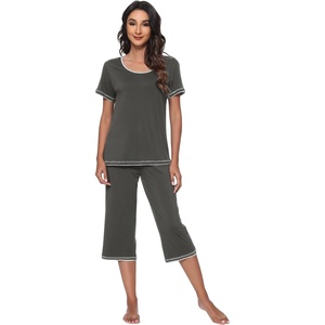 image:imageWiWi Bamboo Viscose Pajamas Set for Women Soft Sleepwear Loose comfy Short Tops with Capri Pants Pjs Loungewear SXXLBiron Grey