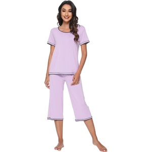 image:imageWiWi Bamboo Viscose Pajamas Set for Women Soft Sleepwear Loose comfy Short Tops with Capri Pants Pjs Loungewear SXXLBlight Purple