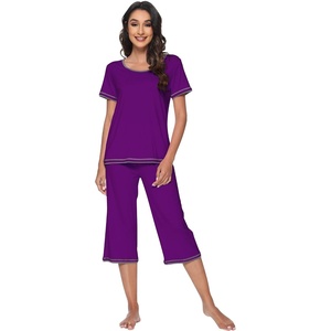 image:imageWiWi Bamboo Viscose Pajamas Set for Women Soft Sleepwear Loose comfy Short Tops with Capri Pants Pjs Loungewear SXXLBpurple