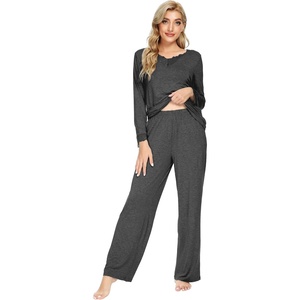 image:imageWiWi Bamboo Viscose Pajamas for Women Set 2 Piece Lace Trim Long Sleeve Womens Pajama Sets Plus Size Pjs with Pockets S4XAcharcoal Heather