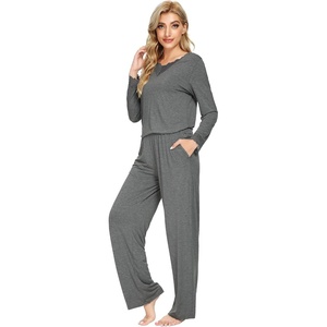 image:imageWiWi Bamboo Viscose Pajamas for Women Set 2 Piece Lace Trim Long Sleeve Womens Pajama Sets Plus Size Pjs with Pockets S4XAdark Heather Grey