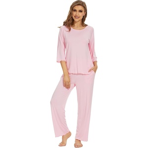 image:imageWiWi Bamboo Viscose Pajamas for Women Soft 34 Sleeve Pajama Sets Loose Knit Sleepwear Casual Pj Set SXXLBlush Pink