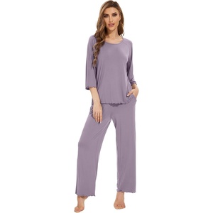 image:imageWiWi Bamboo Viscose Pajamas for Women Soft 34 Sleeve Pajama Sets Loose Knit Sleepwear Casual Pj Set SXXLViolet