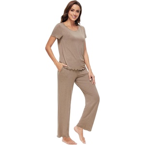 image:imageWiWi Bamboo Viscose Pajamas for Women Super Soft Cooling Loungewear Short Sleeve Tops and Long Pants Sleepwear SXXLAcamel