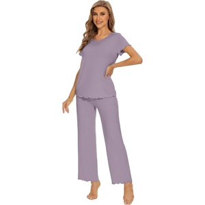 image:imageWiWi Bamboo Viscose Pajamas for Women Super Soft Cooling Loungewear Short Sleeve Tops and Long Pants Sleepwear SXXLAviolet