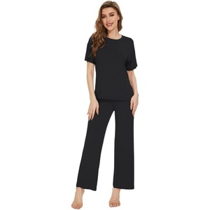image:imageWiWi Bamboo Viscose Pajamas for Women Super Soft Cooling Loungewear Short Sleeve Tops and Long Pants Sleepwear SXXLBblack