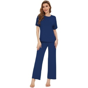 image:imageWiWi Bamboo Viscose Pajamas for Women Super Soft Cooling Loungewear Short Sleeve Tops and Long Pants Sleepwear SXXLBblue Depth
