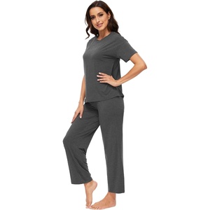 image:imageWiWi Bamboo Viscose Pajamas for Women Super Soft Cooling Loungewear Short Sleeve Tops and Long Pants Sleepwear SXXLBcharcoal Heather