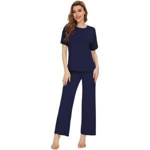 image:imageWiWi Bamboo Viscose Pajamas for Women Super Soft Cooling Loungewear Short Sleeve Tops and Long Pants Sleepwear SXXLBnavy