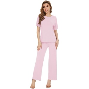image:imageWiWi Bamboo Viscose Pajamas for Women Super Soft Cooling Loungewear Short Sleeve Tops and Long Pants Sleepwear SXXLBpink
