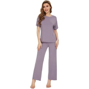 image:imageWiWi Bamboo Viscose Pajamas for Women Super Soft Cooling Loungewear Short Sleeve Tops and Long Pants Sleepwear SXXLBviolet
