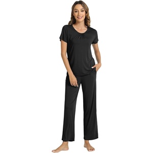image:imageWiWi Bamboo Viscose Pajamas for Women Super Soft Cooling Loungewear Short Sleeve Tops and Long Pants Sleepwear SXXLCblack