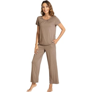 image:imageWiWi Bamboo Viscose Pajamas for Women Super Soft Cooling Loungewear Short Sleeve Tops and Long Pants Sleepwear SXXLCcamel