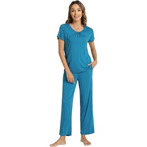 image:imageWiWi Bamboo Viscose Pajamas for Women Super Soft Cooling Loungewear Short Sleeve Tops and Long Pants Sleepwear SXXLCteal Blue