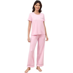 image:imageWiWi Bamboo Viscose Pajamas for Women Super Soft Cooling Loungewear Short Sleeve Tops and Long Pants Sleepwear SXXLDpink